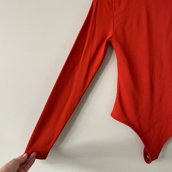 Aritzia Babaton Contour Mockneck Longsleeve Bodysuit Snap Closure Orange Small - Picture 5 of 8